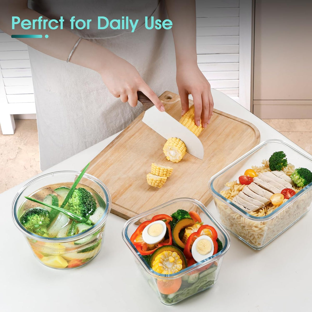 NUTRIUPS 2.0L Large Glass Food Storage Containers,6.8×5in Deep Square Meal Prep Containers, Glass Microwave Bowls with Lids