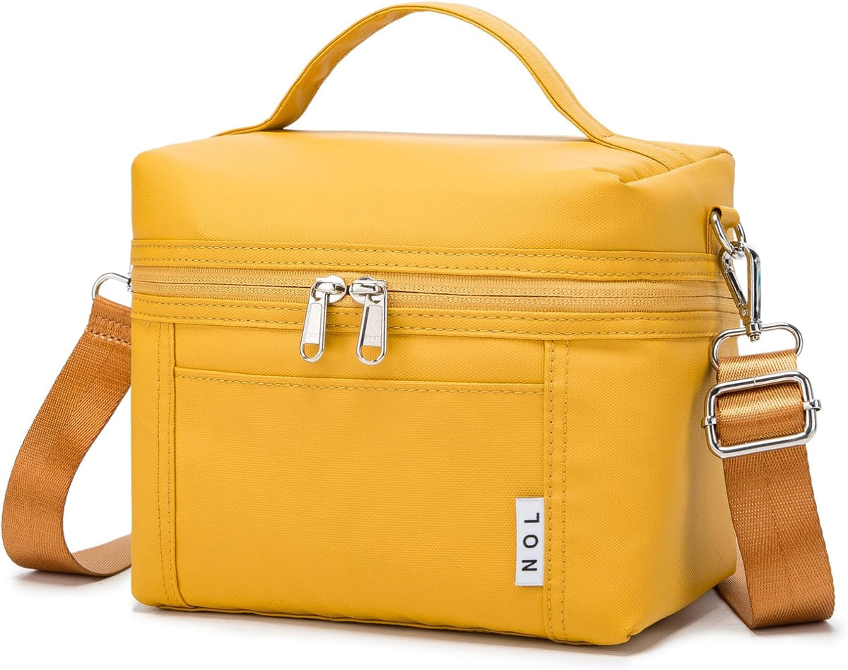 NOL Natural Organic Lifestyle Reusable Insulated Lunch Bags for Adults Lightweight Nylon Waterproof Lunch Box with Removable Adjustable Strap Insulated Lunch Bag for Work (Small Earth-yellow)