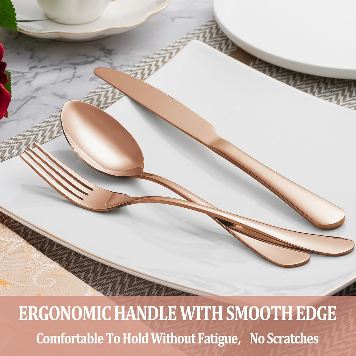 30 Pcs Rose Gold Silverware Set Service for 6, Premium Stainless Steel Flatware Set, Cutlery Utensil Set, Durable Home Kitchen Eating Tableware Set, Include Fork Knife Spoon Set, Dishwasher Safe