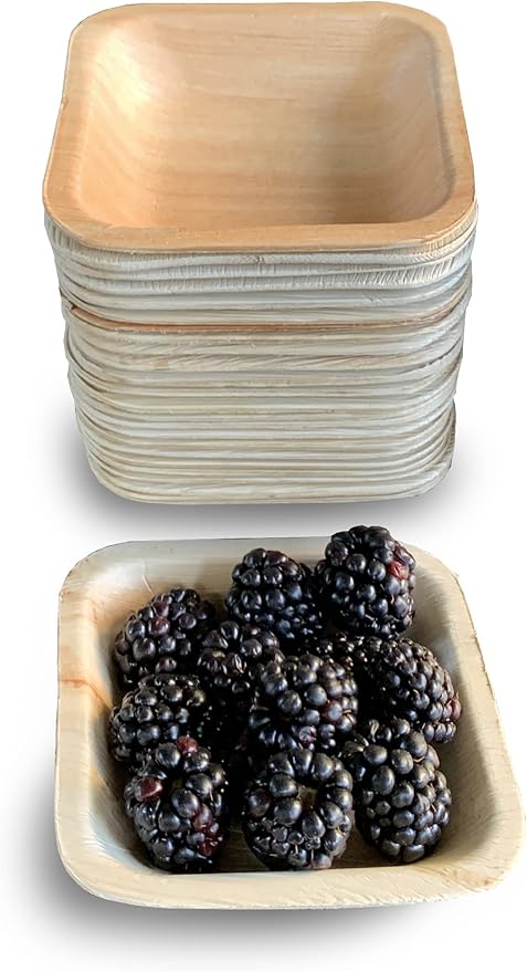 Raj Disposable Palm Leaf Bowls (25 Count, 4" Square Bowls) Strong Bowl Like Bamboo Party Bowl - Decorative Compostable Tableware for Lunch, Dinner, Birthday, Outdoor, BBQ, Picnic.