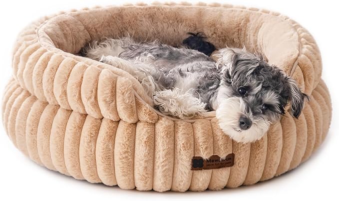 MEWOOFUN Washable Small Dog Bed, Cat Beds for Indoor Cats with Anti-Slip Bottom, Round Pet Bed for Puppy and Kitten (Camel, 24"x24"x9")