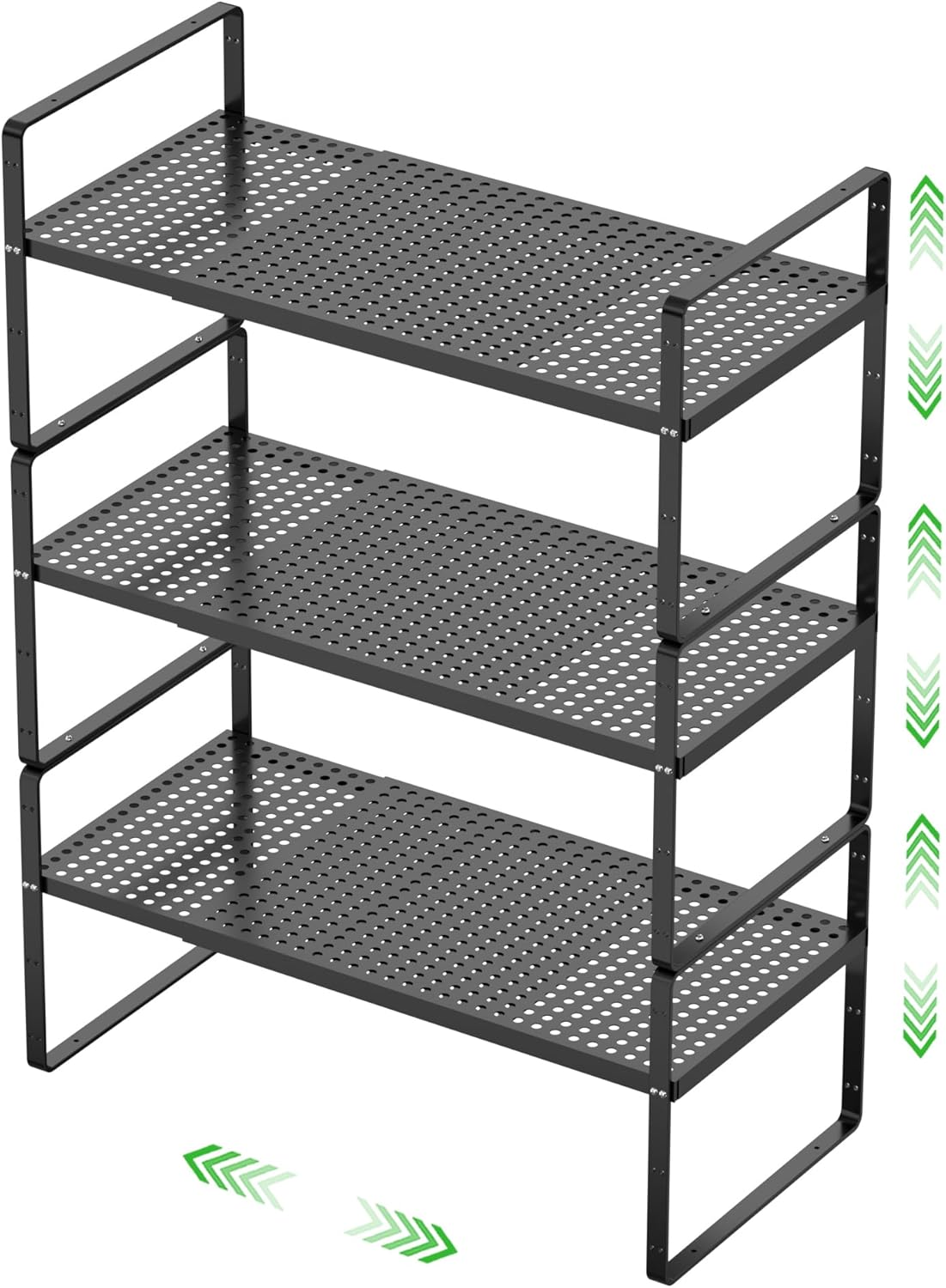 Expandable Cabinet Storage Shelf Stackable Organizer Rack for Kitchen Bathroom Pantry Spice Cupboard Coffee Countertop Home Office Desk Heavy Duty Nonslip Black Large 3 Packs