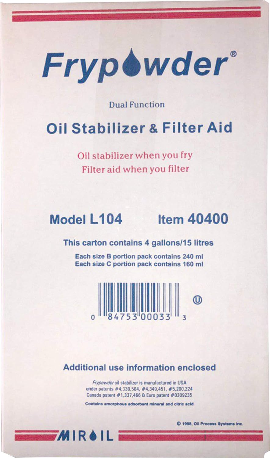 MirOil L104 Fry Powder Oil Stabilizer and Filter Aid, Case of 4 Gallons of Fry Powder, Remove Fryer Oil Contaminant, Reduce Grease Usage, Deep Fryer Cooking Grease Saver, Saves & Remove Carbon Deposit