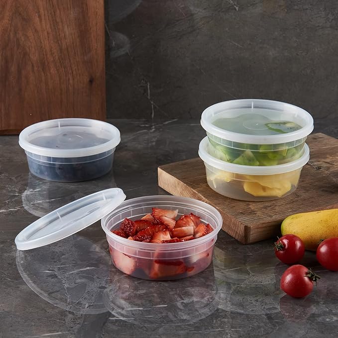 [48Set-8oz] Plastic Deli Food Storage Containers With Lids Disposable Clear Small Togo Jars Bowls For Soup, Meal Prep, Slime | BPA Free | Stackable | Leakproof | Microwave | Dishwasher | Freezer Safe