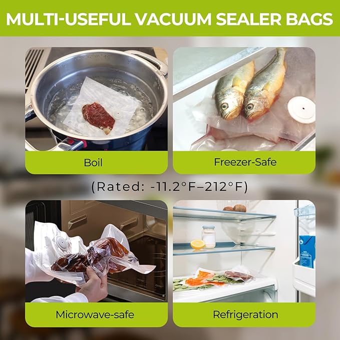 Reusable Vacuum Sealer Bags for Food with Air Valve, 50 Pack BPA‑Free Food Saver Bags Dishwasher‑Safe, Freezer,Microwave, Odor-Resistant, Leak‑proof for Leftovers, Meal Prep, Sous Vide, BBQ