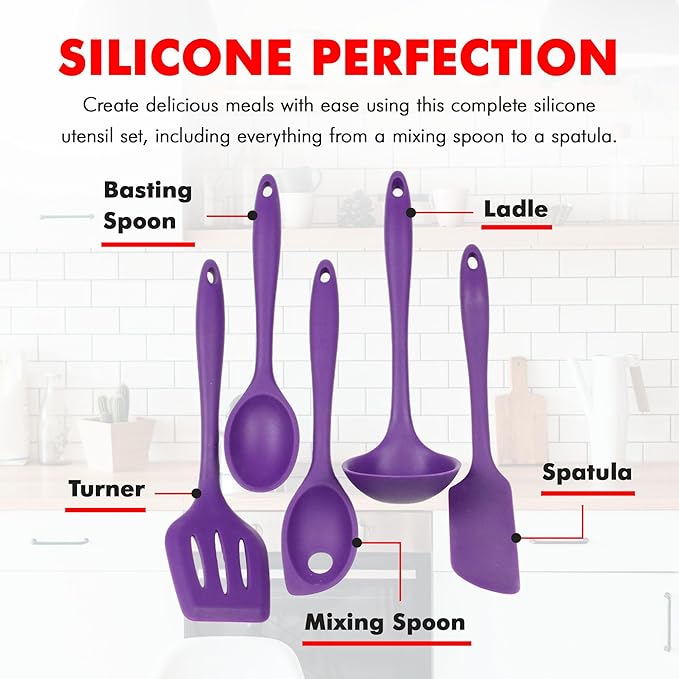 Chef Craft Premium Silicone Kitchen Tool and Utensil Set, 5 Piece, Purple