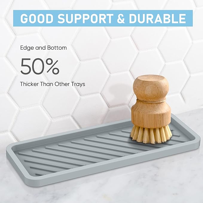 EG-SIPRO Kitchen Sink Organizer Tray,Sponge Holder for Kitchen Sink Bathroom Counter Tray Sponge Caddy Silicone Soap Holder for Soap dispenser, Bottle, Dishwashing Accessories(2-pack)