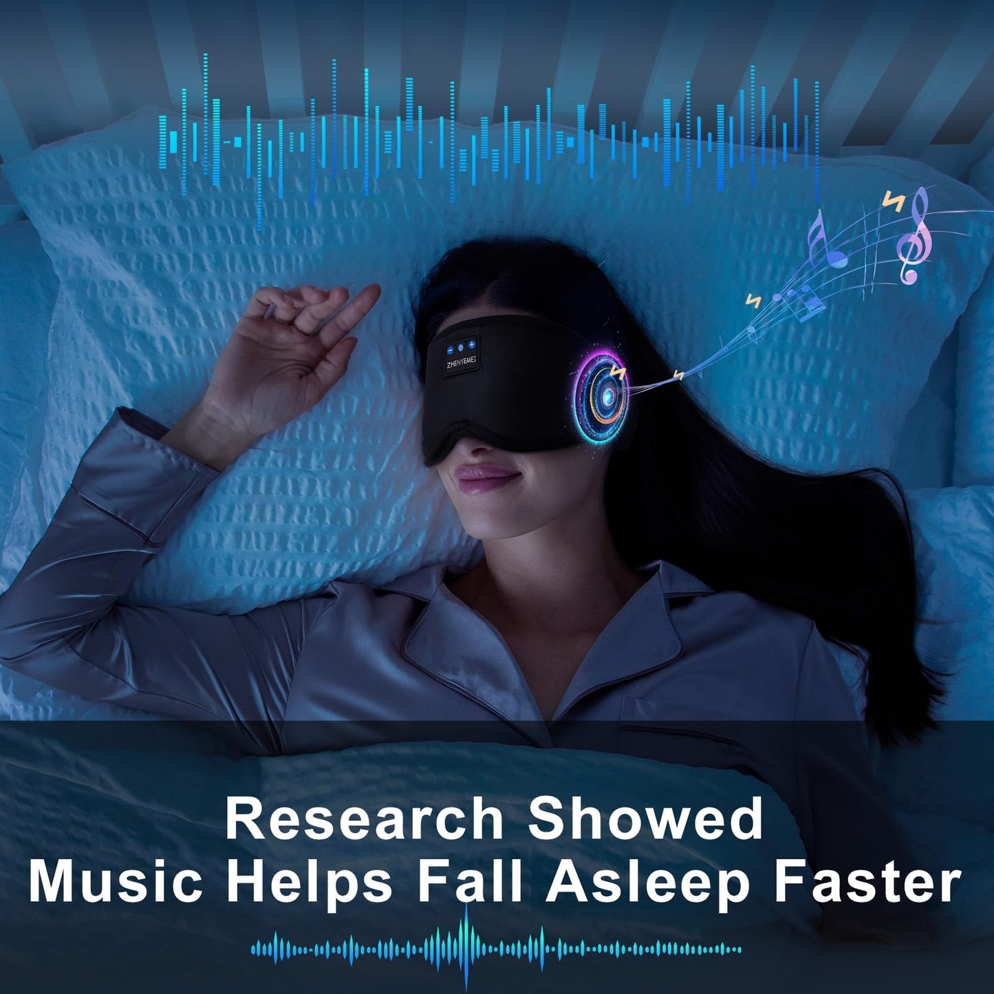 Sleep Mask with Bluetooth 5.4 Headphones - Blackout Sleeping Mask Side Sleeper Eye Masks Earphone Rechargeable Headband Wiless Music Ear Muffs Portable Travel Essentials Gift for Women Men Mom