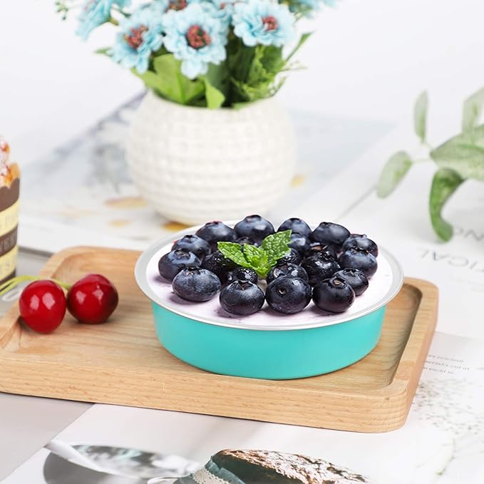 Beasea Mini Pie Pans with Lids, 4 Inch 50 Pack Disposable Cake Pans, 8 Oz Elegant Blue Aluminum Pie Pans for Tart, Quiche & Cheesecake