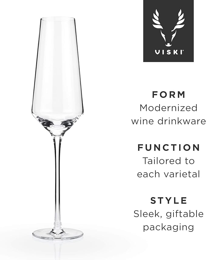 Viski Raye Crystal Angled Champagne Flutes, Elegant Crystal Clear Champagne Glasses Gift Set for Sparkling Wine, Prosecco, Mocktails, Housewarming, Wedding Gifts, Home Bar, 8 oz, Set of 2