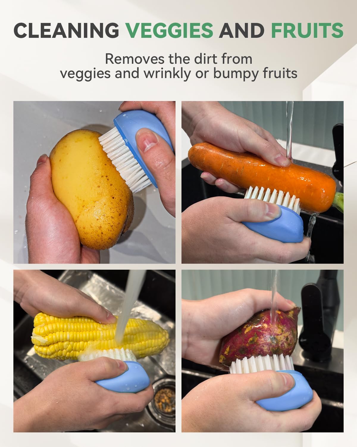SXhyf Vegetable Brush Scrubber for Food [Black Stiff Bristles Brush + White Soft Bristles Brush] Potato Scrubber, Dishwasher Safe Veggie & Fruit Cleaning Brush for Mushrooms, Carrots, Lemons, Eggs