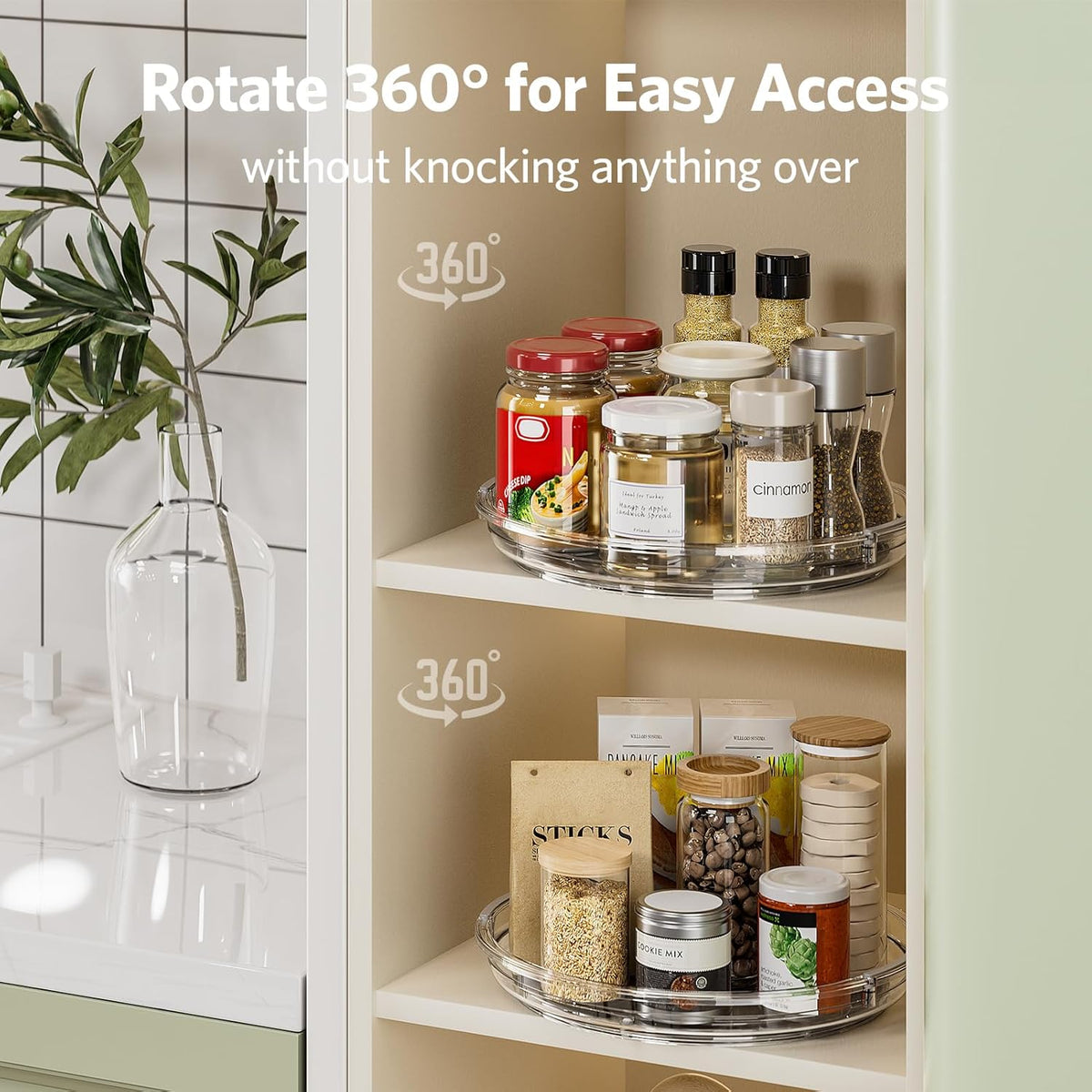 LAMU 4 Pack 9.25in Lazy Susan Organizer, Clear Lazy Susan Turntable for Cabinet, Refrigerator, Table Top, Kitchen, Bathroom, Pantry Organizers and Storage