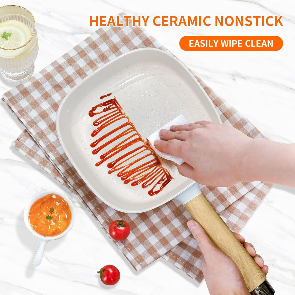 Audecook Hot Pot Electric 2L, Cermic Glaze Non-Stick Frying Pan 8 Inch, Portable Travel Cooker for Ramen/Steak/Fried Rice/Oatmeal/Soup, with Dual Power Control (Silicone Spatula Included)