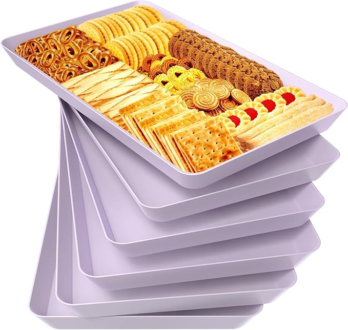 WOWBOX 6 pcs Serving Tray for Entertaining, Serving Platters for Snacks, Fruit, Cookies, Dessert, Reusable Plastic Trays for Serving Food and Pantry Organization in Kitchen & for Parties, (Purple)