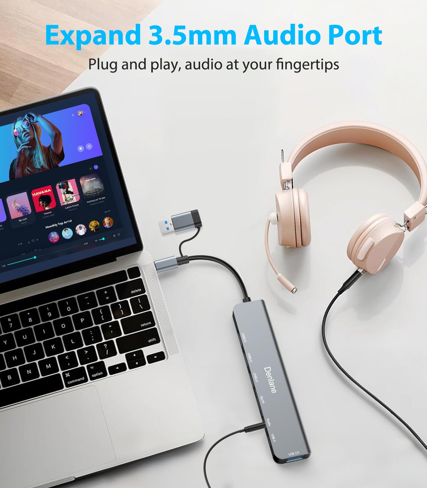 Denlane USB C Hub USB Hub 3.0 for Laptop, Upgrade 8 in 2 USB Splitter with USB-C/4 USB A Port Extender, TF/SD Card Slot, 3.5mm Audio Adapter, USBC USB Dongle for PC/Mac/MacBook/Laptop/iPad/Tablet