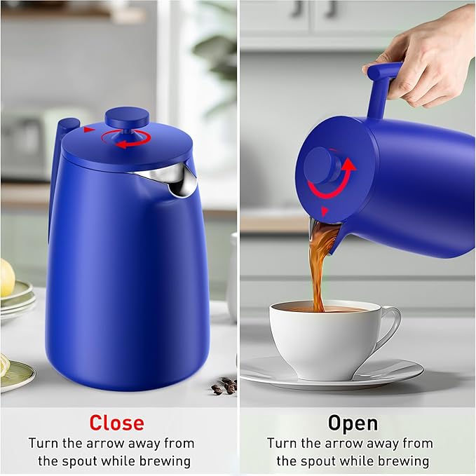 Secura 50oz French Press Coffee Maker – 304 Stainless Steel, Insulated Coffee Press with Extra Filter, Blue