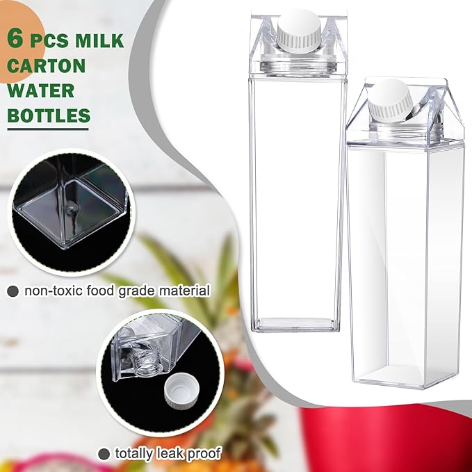 CHENGU Clear Milk Carton Water Bottle 1000 ml/ 34 Oz Portable Container Reusable Cute Plastic Milk Bottles for Juice Tea Jug Travel Camping Climbing Sports Outdoor Activities Drinking(6 Pieces)