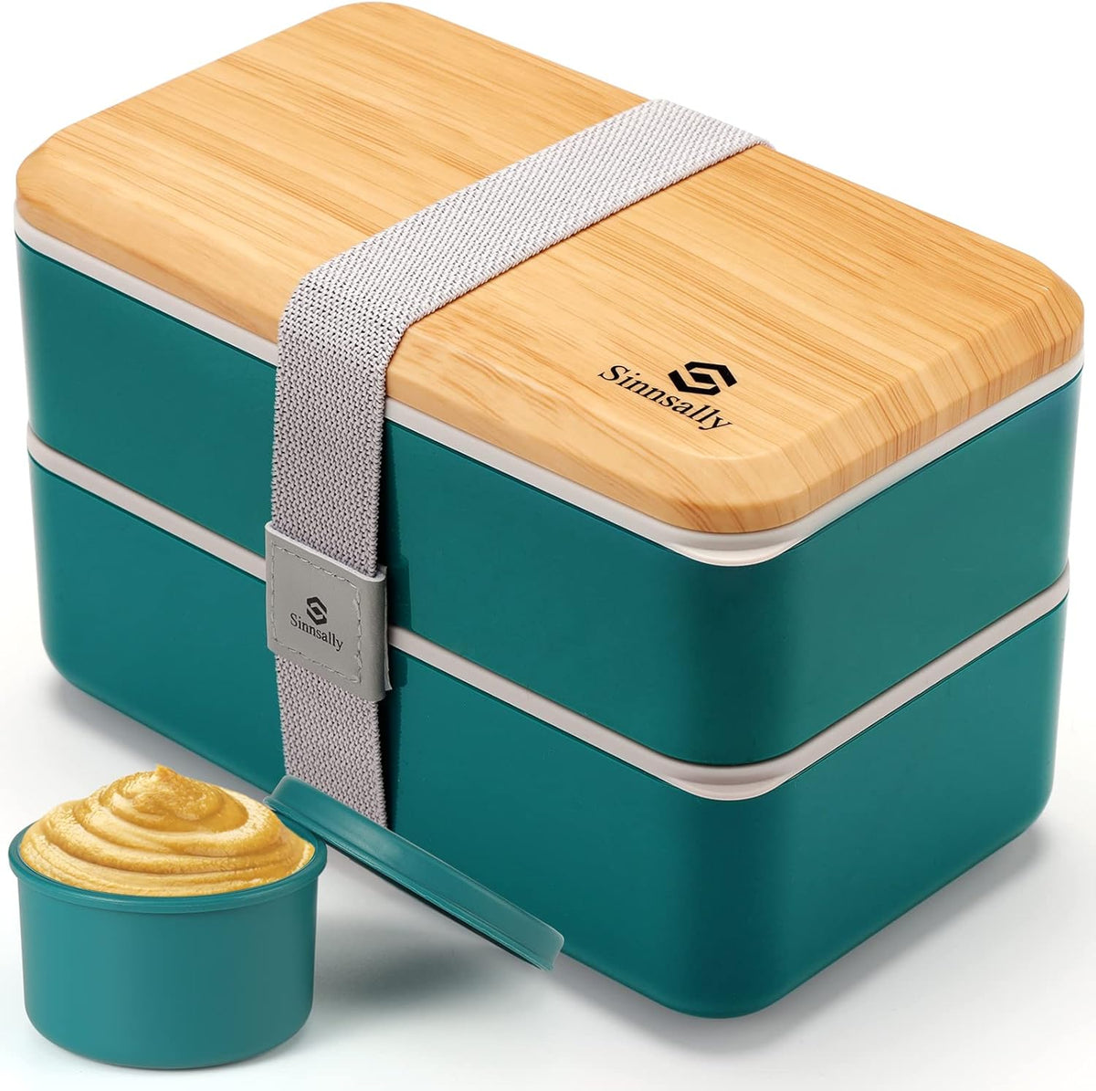 Sinnsally Bento Box Adult Lunch Box,Stackable Japanese Bento Lunch Box Containers for Women/Men with Compartments(47oz),Lunch Containers with Utensil Set,Leak-Proof Lunchbox,Rectangle(Nordic Green)