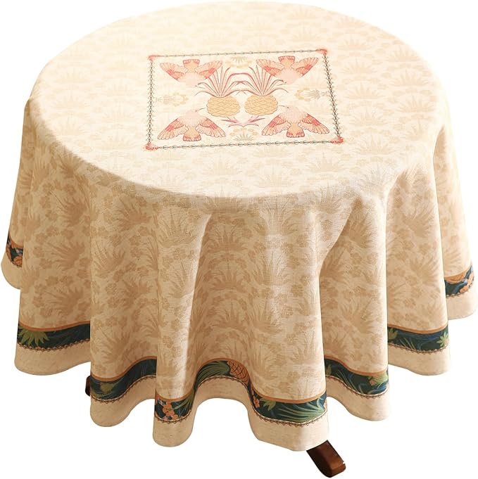 patdrea Designer Vintage Small Round Table Cloth,French Tropical Style Breathable Linen Tablecloth,Table Cover Cloth for Kitchen Dining Christmas,Thanksgiving,Diameter 55"-Pineapple a