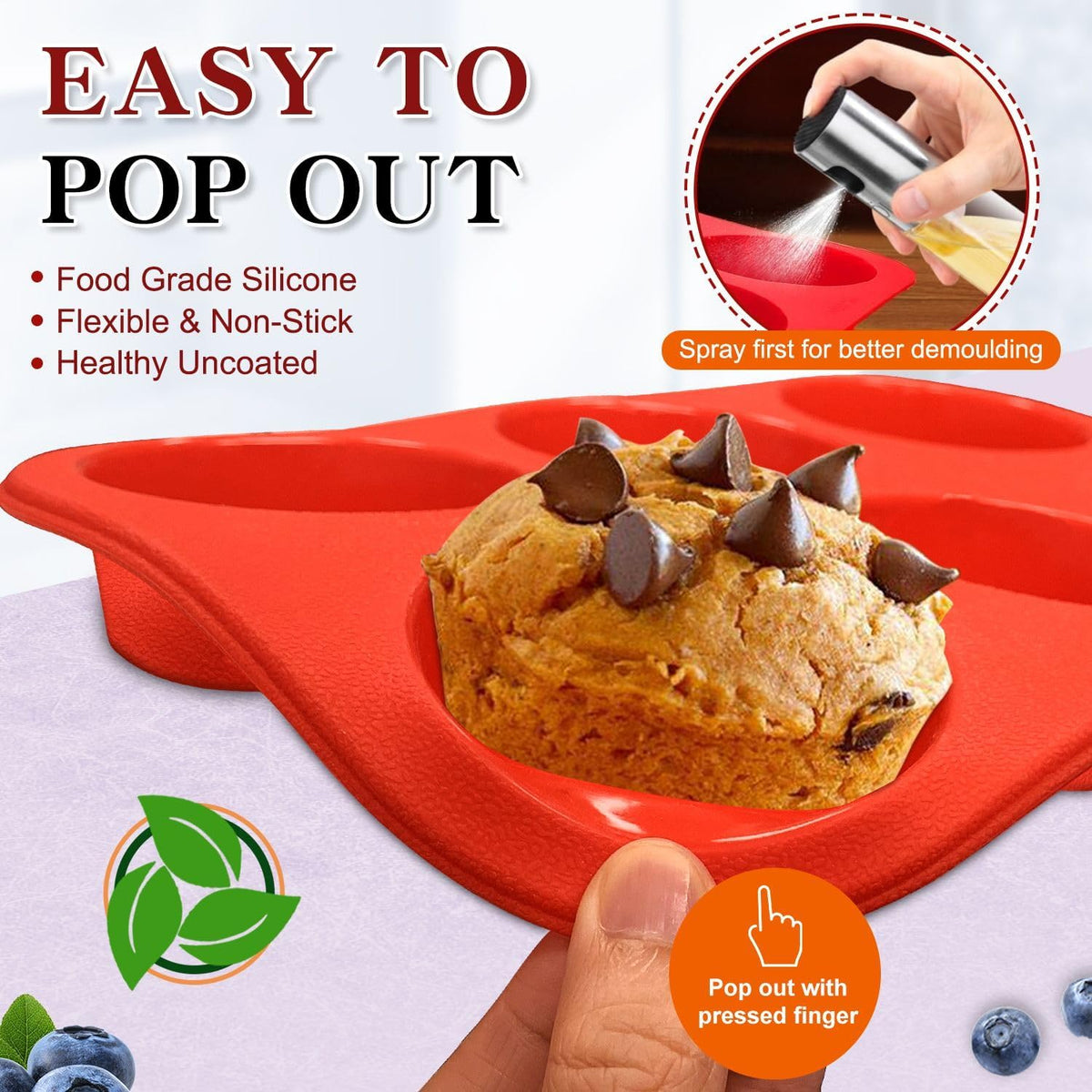 Walfos Silicone Muffin Pan - 6 Cup Non-Stick Cupcake Pan for Baking, Food Grade and BPA Free, Perfect for Egg Muffin, Cupcake, Quiches and Frittatas (3 Pack)