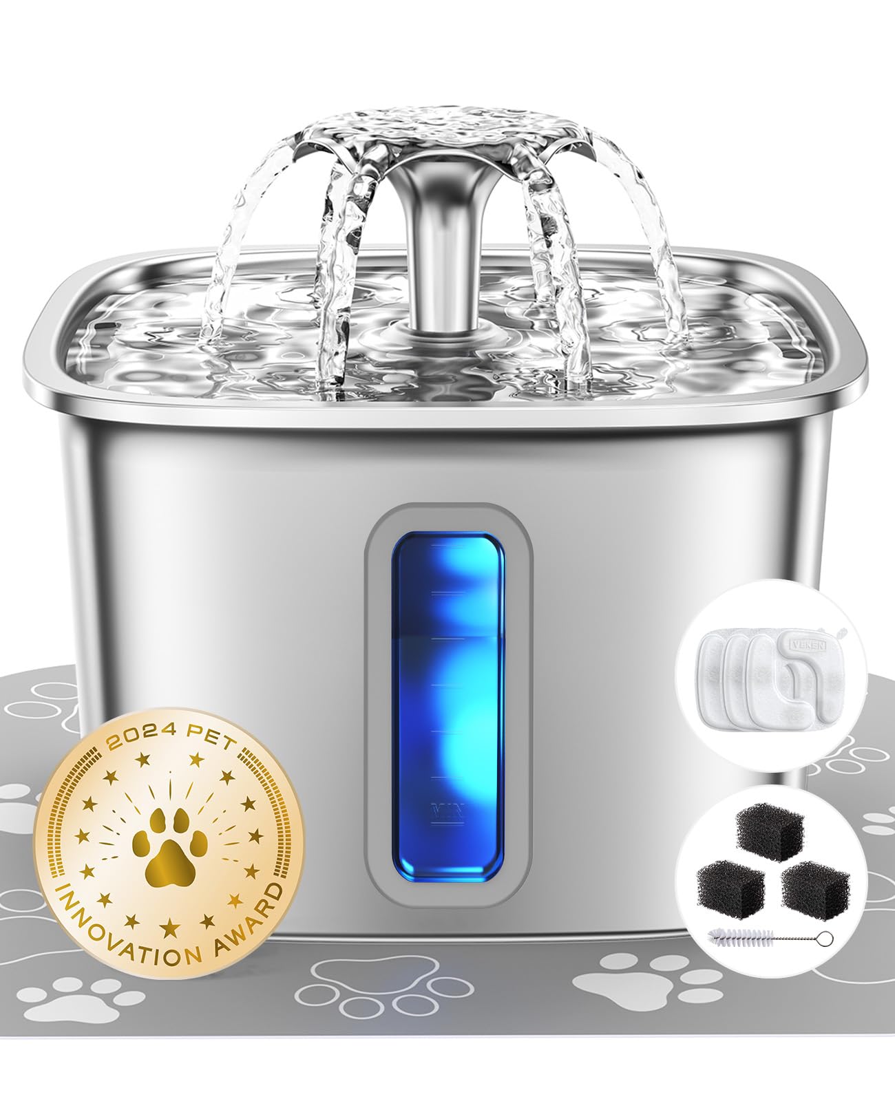Veken Innovation Award Winner Stainless Steel Cat Water Fountain, 108oz