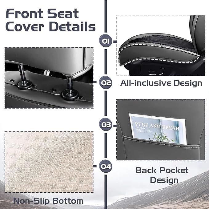 Truck Seat Covers for GMC Sierra 3500 2007-2026, Waterproof Premium Leather Full Coverage Car Seat Cover, Muscle Sport Style Auto Interior Seat Cover Sets (Front Set/Gray Black)