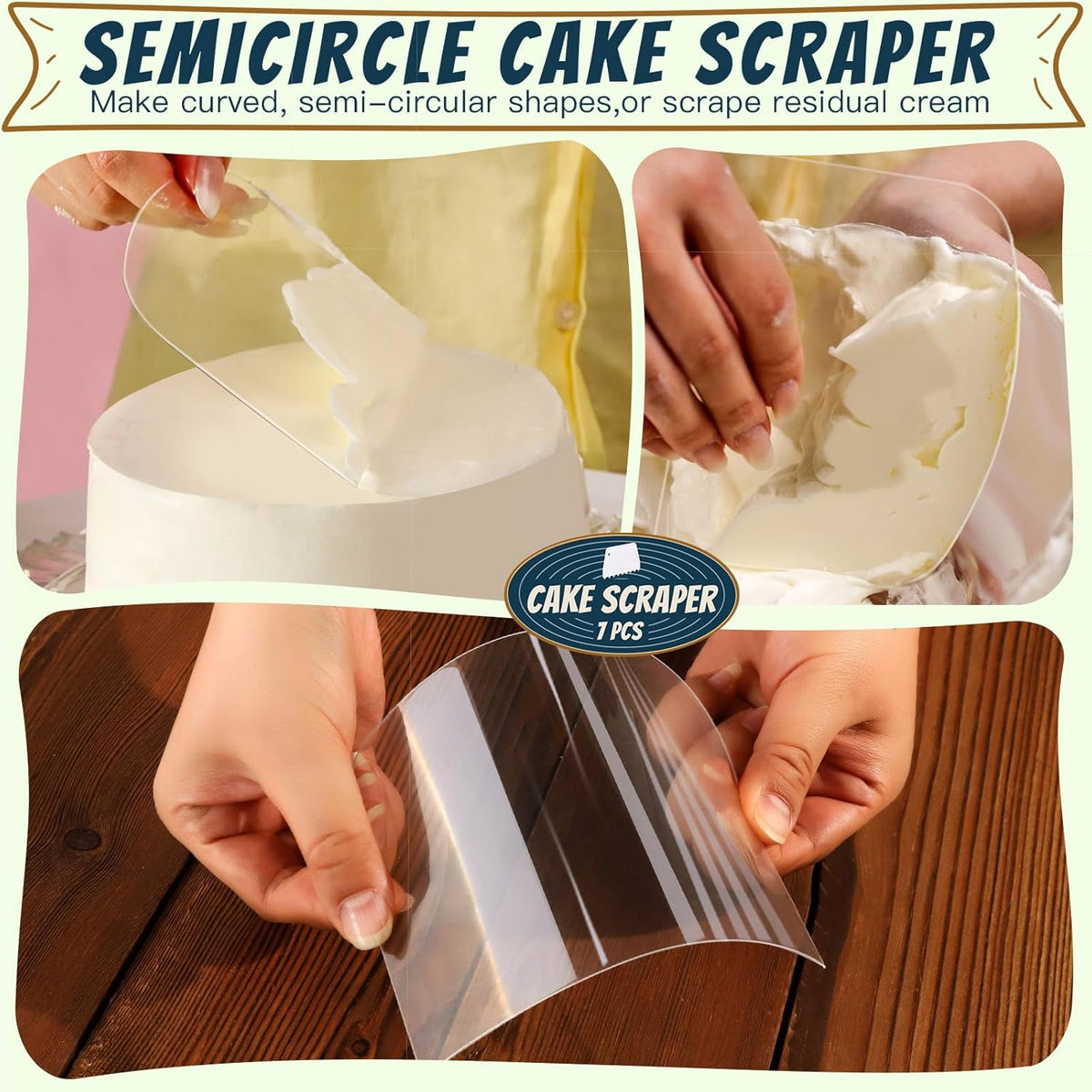 Teenitor 7 Pcs Cake Scraper, Bench Scraper Dough Scraper Cake Smoother Bowl Scraper Cake Cutter Cake Decorating Kit