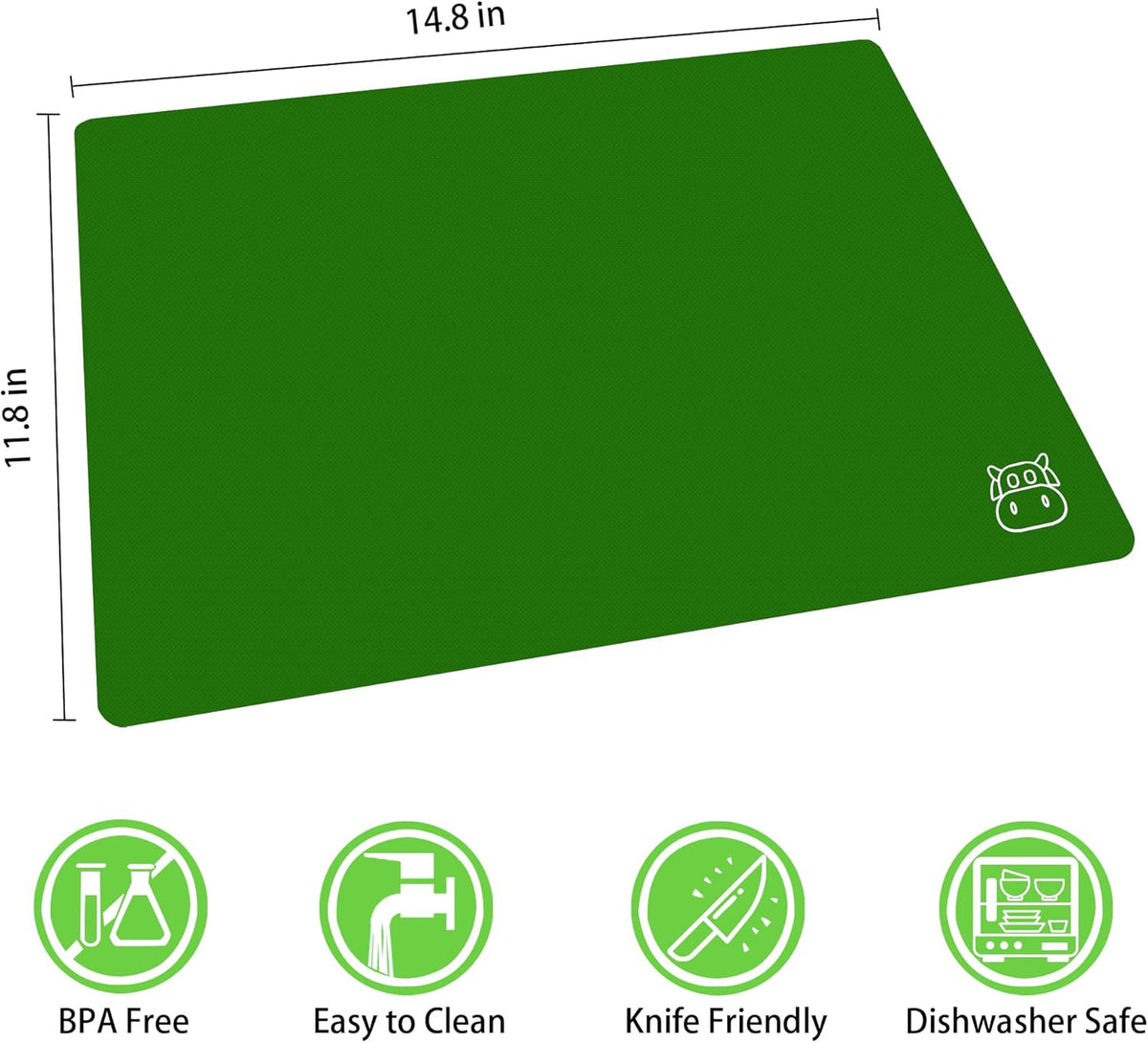 ZVP Plastic Cutting Board for Kitchen Set of 5, Flexible Cutting Mats with Food Icon, Gradient Color Chopping Boards, BPA Free, Non Slip, Dishwasher Safe, 15×12 IN,Green Multi-Color