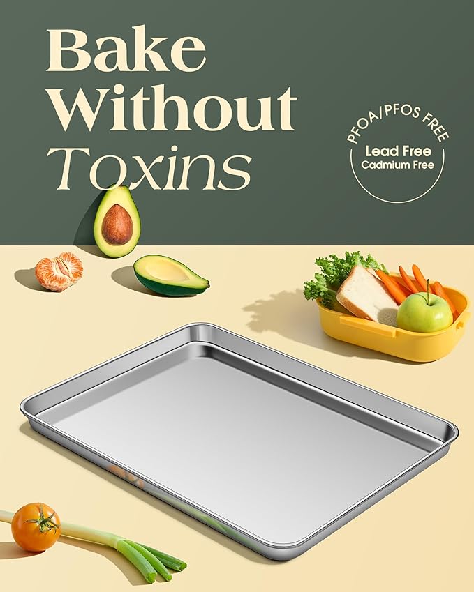 Baking Sheet Set of 2, Commercial Grade Stainless Steel Cookie Sheets for Baking, 18 x 13 Inch Thicker Large Baking Pans Oven Tray, Warp Resistant Nonstick Half Sheet Pan, Nontoxic & Heavy Duty