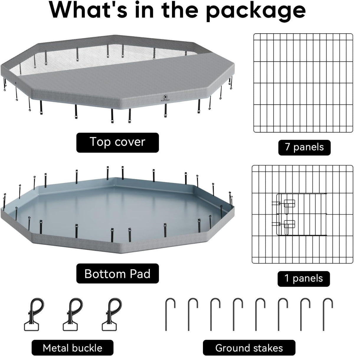 PJYuCien Dog Playpen, 8 Panels 30”H Dog Playpen Indoor with Grey Bottom Pad and Top Cover, Metal Foldable Dog Pen for Indoor Use, Better for Small Medium Animals, Grey