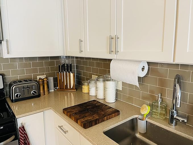 2nd Gen Paper Towel Holder Under Cabinet No Drilling, [More Sturdy] Self Adhesive or Drilling Paper Towel Holder Wall Mount for Kitchen, RV, [Fit Mega Paper Towel Roll] SUS304 Stainless Steel
