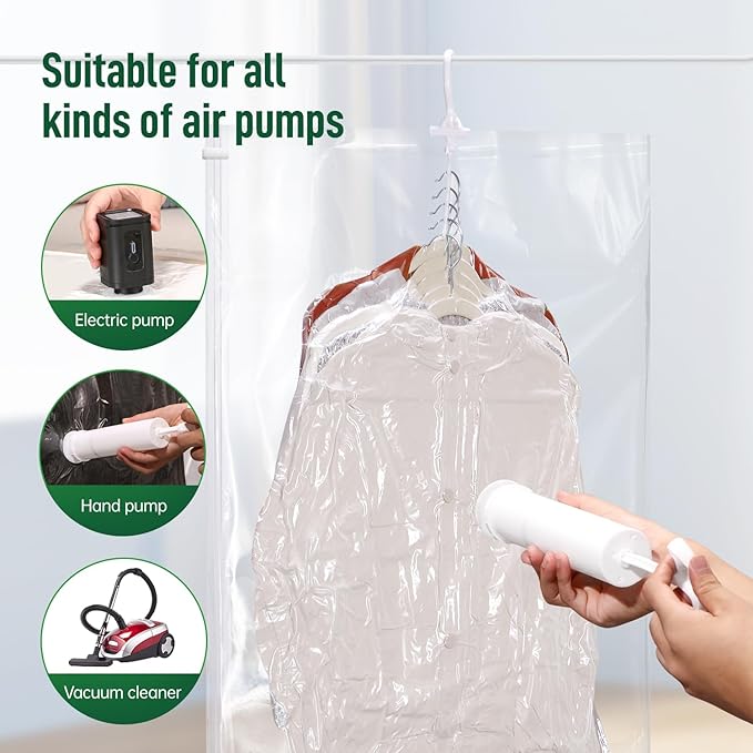 Hanging Vacuum Storage Bags For Clothes With Hand Pump,Coat Storage Bag Hanging,Vacuum Bags For Clothes,Space Saver Vacuum Storage Bags,Garment, Clothing, Dress, Suit, Long Coat, Jacket(Long 6 Pack）