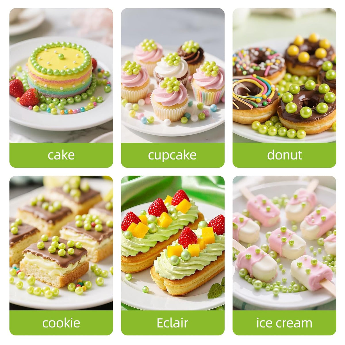 Edible Green Pearl Sprinkles,Halloween Mix Size Sugar Sprinkles,130g/4.58oz,Baking Edible Candy,Cake Decorations,Cupcake Toppers,Cookie Decorating Donuts Ice Cream Toppings,Birthday Wedding Party Valentines Christmas Supplies