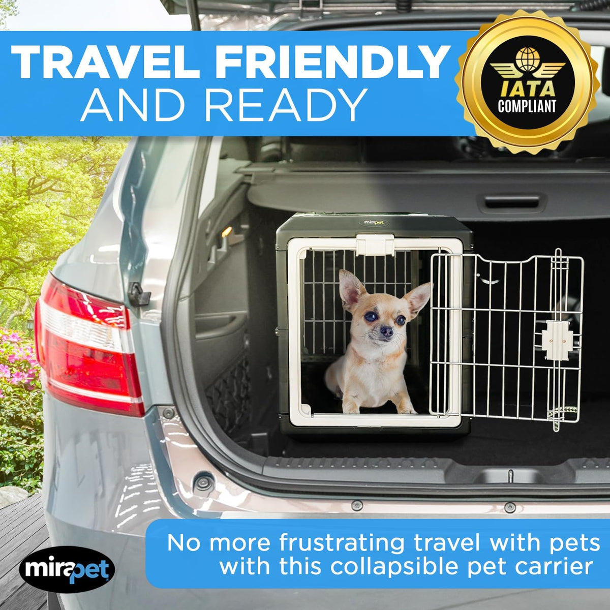 USA Pet Carrier & Crate 21'' - Premium Collapsible Design for Cats and Dogs - Portable Kennel for Small Pets - Indoor/Outdoor - 360-Degree Ventilation & Hard Plastic Wall Protection