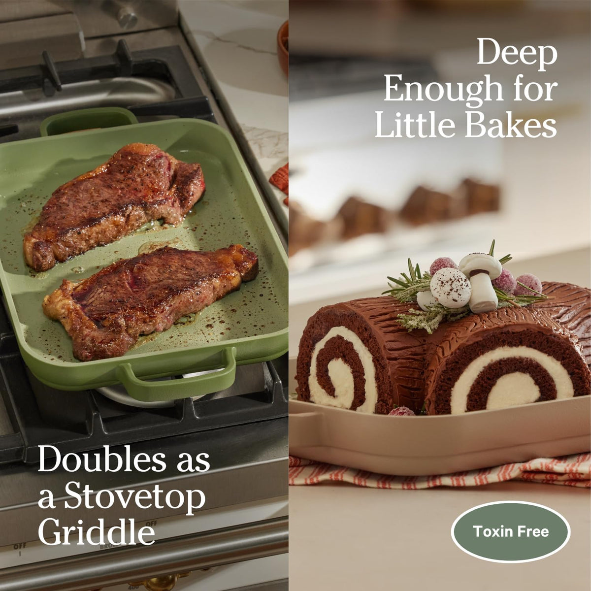 Our Place Mini Griddle Pan - 2 Quart Nonstick Ceramic Sheet Pan & Stovetop Griddle with Handles | Toxin-Free Cast Aluminum | Oven Safe up to 450°F | Blue Salt