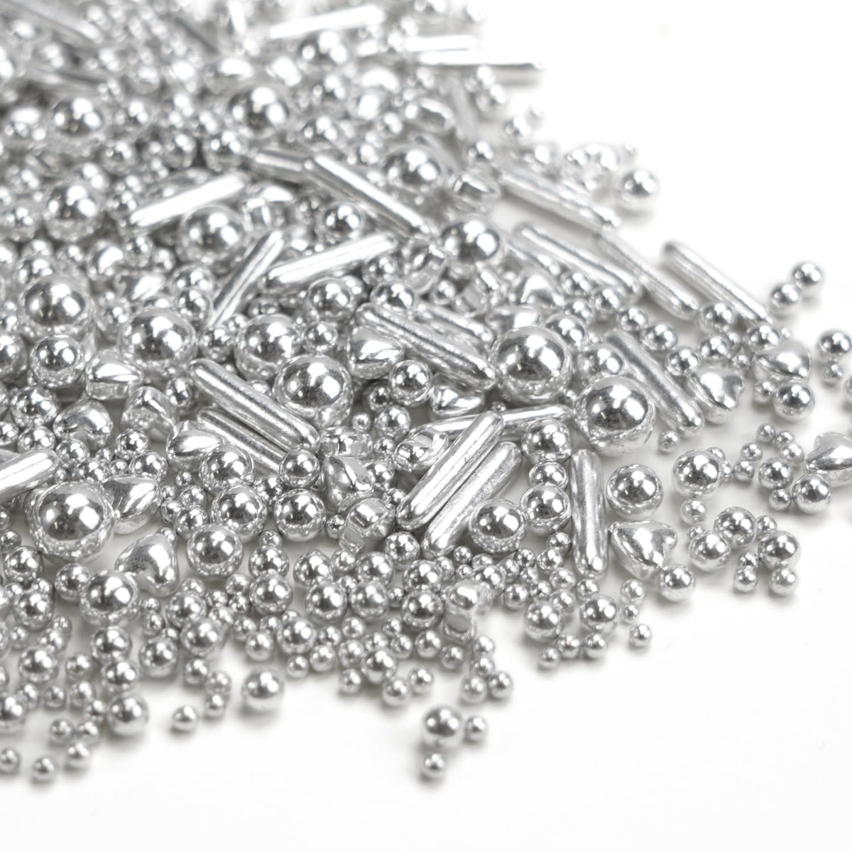 Dazzjoy Edible Silver Pearl Heart Rods Sprinkles, 130g/4.58oz, Mix Size, Silver Pearl Sprinkles for cupcake decorating, Cupcake Toppers Cake Decorations