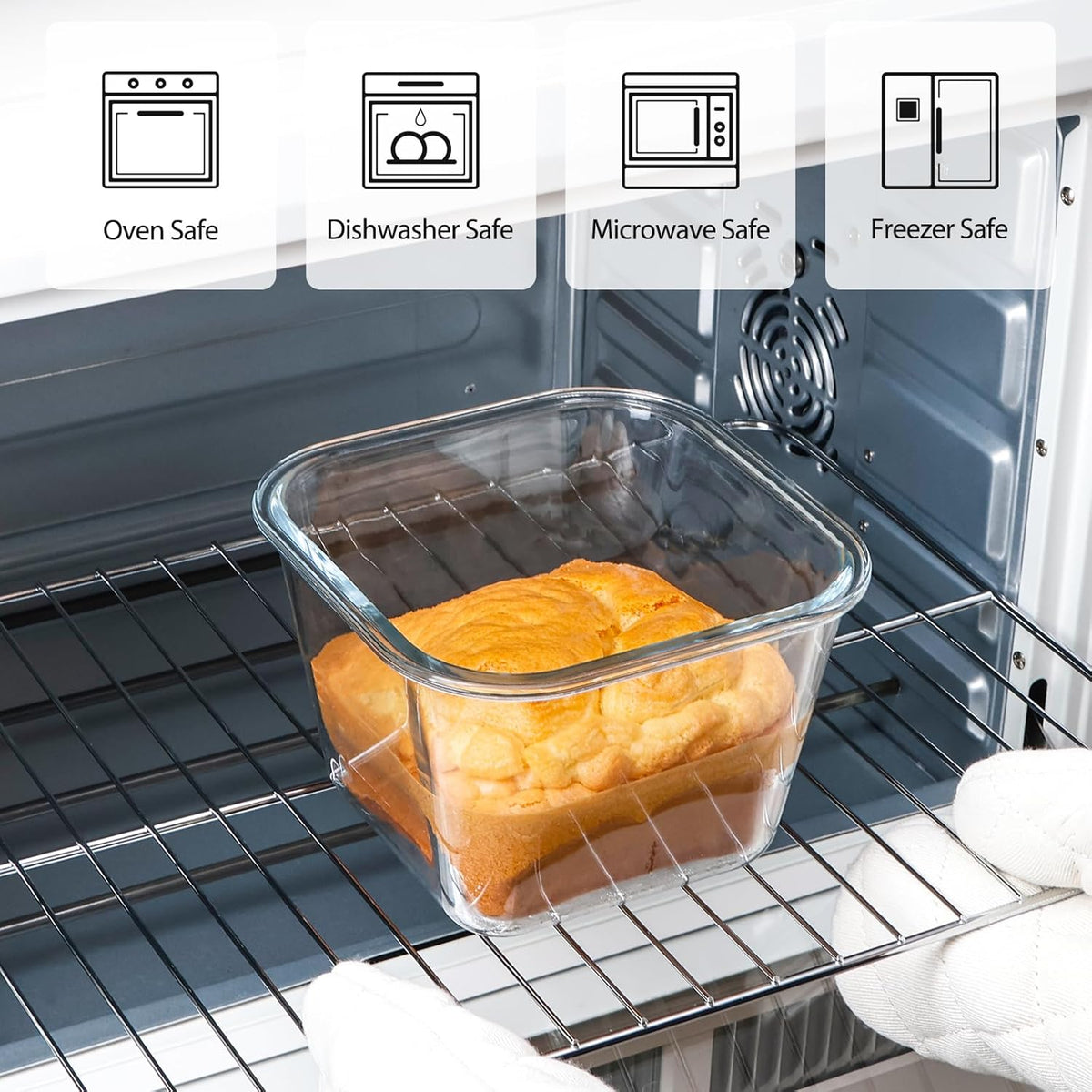 NUTRIUPS 2.0L Large Glass Food Storage Containers,6.8×5in Deep Square Meal Prep Containers, Glass Microwave Bowls with Lids