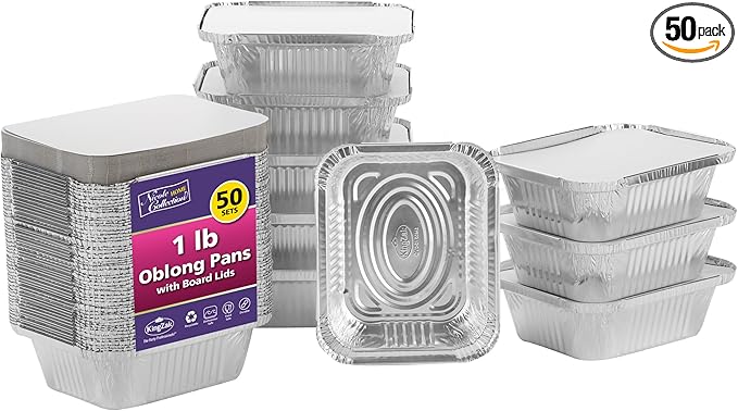 Nicole Home Collection Aluminum Pans With Lids - 50 Count - 1LB Oblong Pans (5"x4")- To Go Containers With Lids - Disposable Tin Foil Pans - Perfect For Catering, Meal Prep, Baking, Freezer Safe