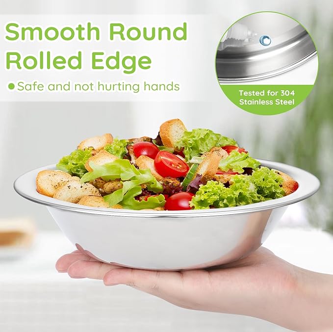 304(18/8) Stainless Steel Mixing Bowls for Kitchen, 6 Pack 8.7" 34.88 fl.oz Metal Mixing Bowls Set Stackable for Baking Serving Cooking Food Prep Storage Dishwasher Safe Lightweight