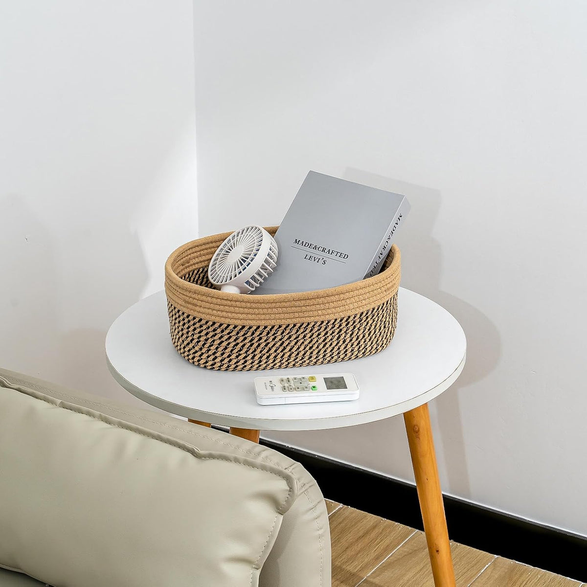 CubesLand Small Cube Shelf Closet Storage Baskets Bins Set 2,Woven Basket for Organizing/Storage, Long-lasting &Skin-friendly Storage Basket Bin,Stylish Room Decor Basket,Camel/Mixed Black Rope Basket