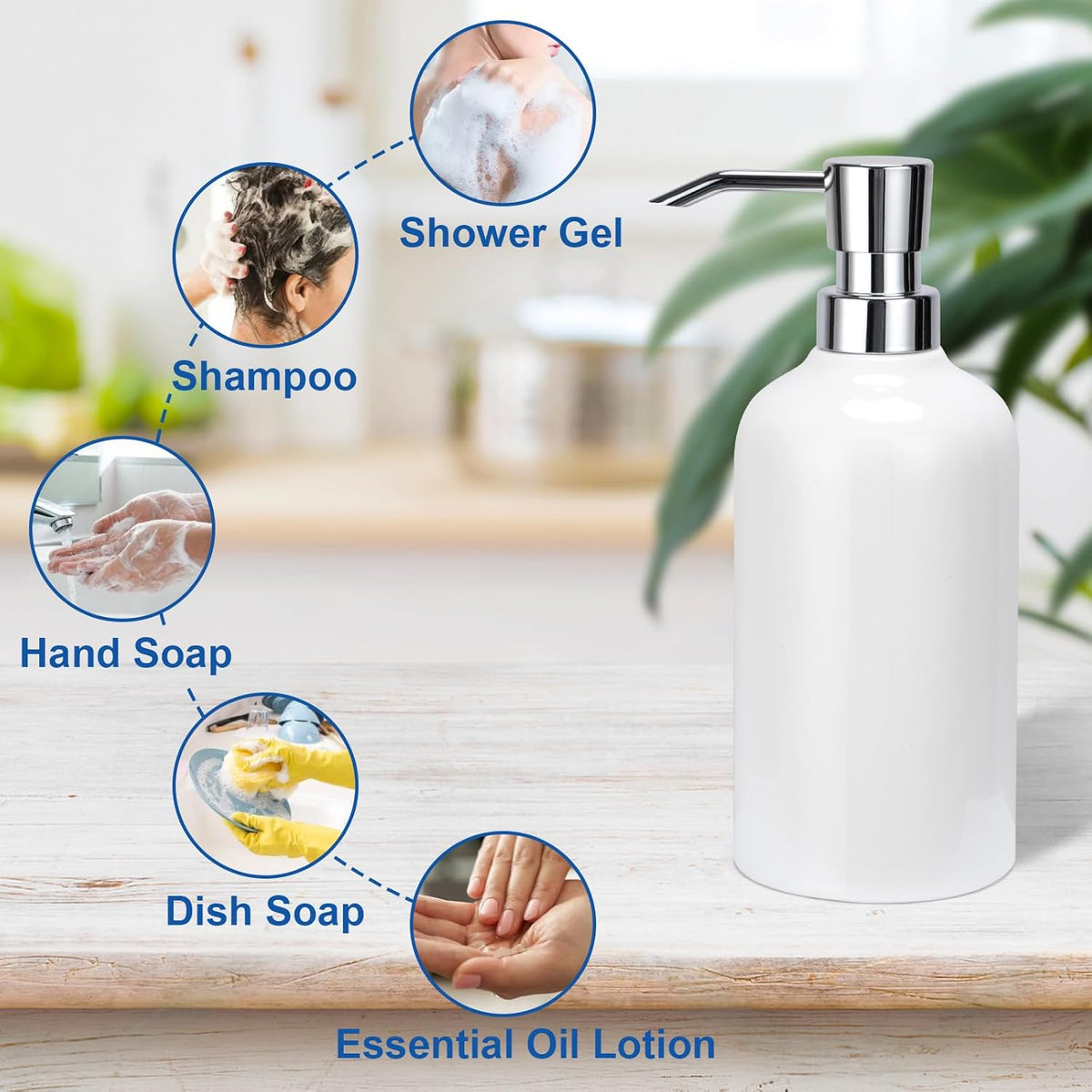 Ceramic White Soap Dispenser with Rust-Proof Plastic Pump Bathroom, 16.9oz Hand Soap Dispenser for Kitchen, Hotel