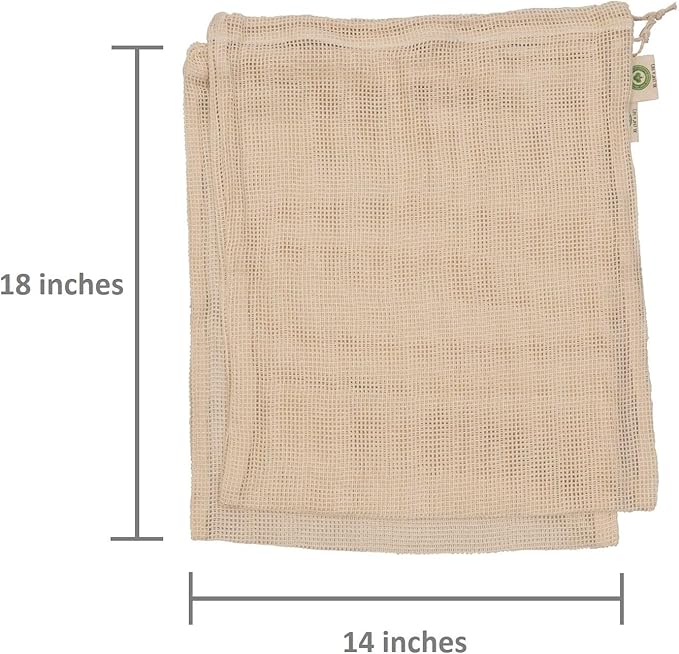 Reusable Onion Storage Bags - Organic Cotton Mesh Onion Bags with Drawstring - Washable Onion Holder Storage - Net Onion Keeper Sacks - Perfect Potato Storage Bags - Root Vegetable Sacks (3 X-Large)