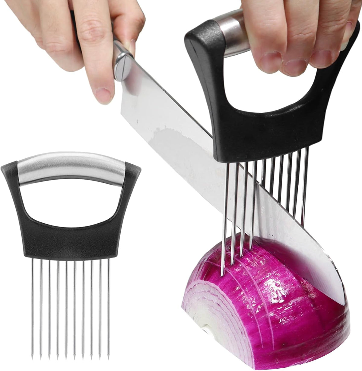 JAYVAR Onion Holder for Slicing, Onion Cutter Vegetable Chopper, Stainless Steel Tomato Slicer Vegetable Cutter for Potato, Avocados, Eggs, Food Slicer Assistant Tool for Fruit Lemon and Meat