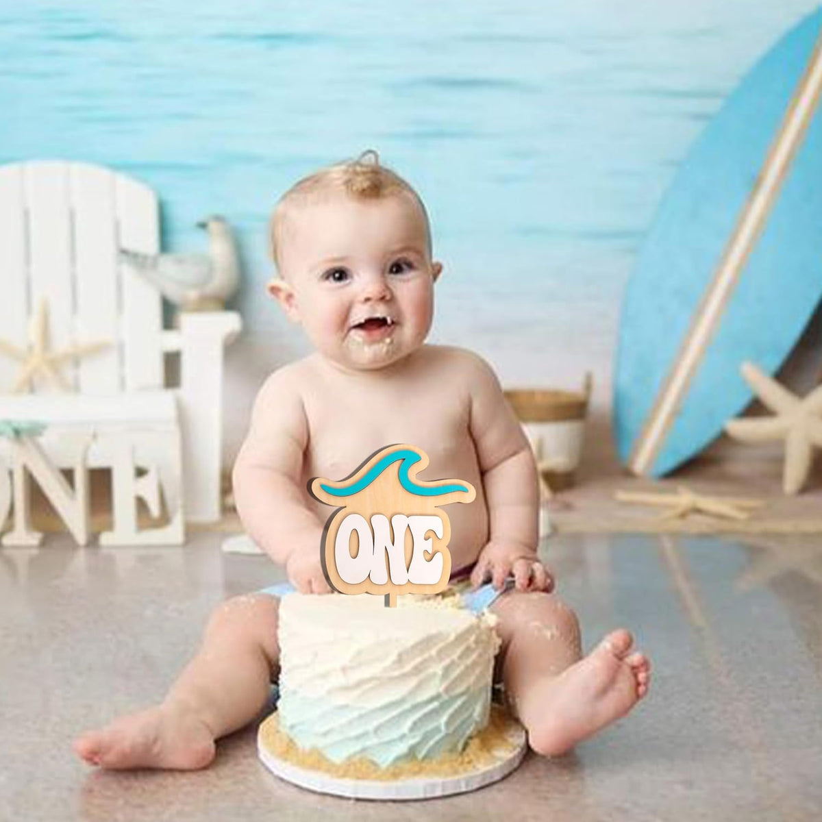 Wave Cake Topper - The Big One Cake Topper, Beach Themed First Birthday Decoration Supplies, Surf Theme 1st Birthday Party Decor for Cake Smash, Photo Props...