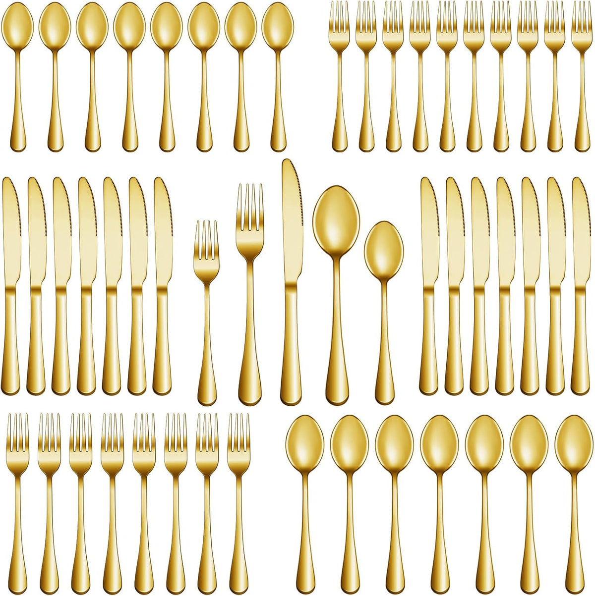 MUTNITT 60 Pcs Gold Silverware Set Service for 12, Premium Stainless Steel Flatware Set, Cutlery Utensil Set, Durable Home Kitchen Eating Tableware Set, Include Fork Knife Spoon Set, Dishwasher Safe