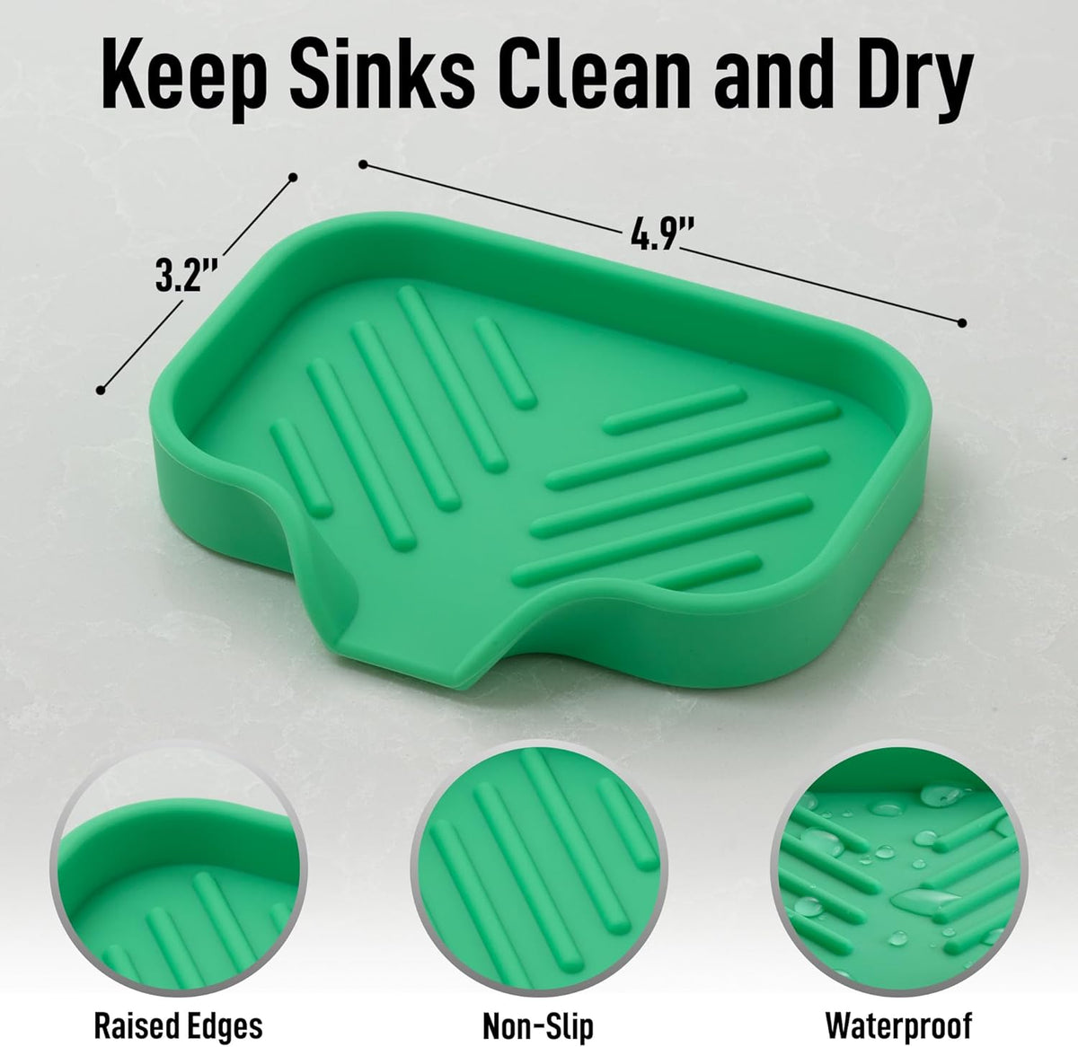 Zulay Kitchen Small Silicone Sponge Holder (4.9x3.3”) – Space-Saving Sink Organizer Tray for Sponge, Soap, Brush & More – Compact Non-Slip Dish for Kitchen & Bathroom (Carnival Glass)