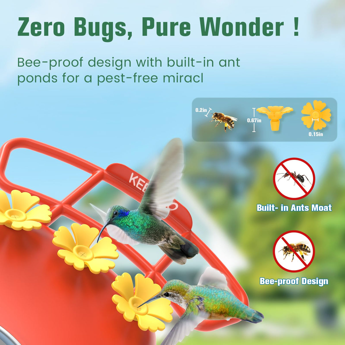 KEEPYOO 2.5K Hummingbird Feeder with Camera Solar Powered, Wireless Smart Bird Feeders for Outdoors, AI Identify Bird Species, Instant Notification, Ant Moat & Bee-Proof, Gift for Birds Lovers (Red)