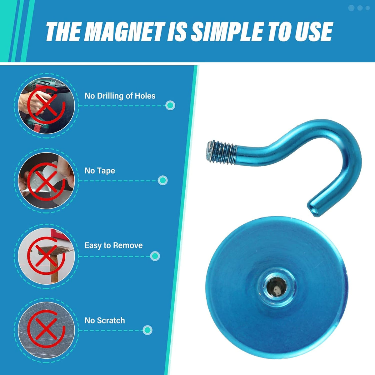 Neosmuk Magnetic Hooks Heavy Duty, Strong Magnet with Hook for Fridge, Super Neodymium Extra Strength Industrial Hooks for Hanging, Magnetic Hanger for Toolbox, Cruise, Grill(RoyalBlue,10 Pack)