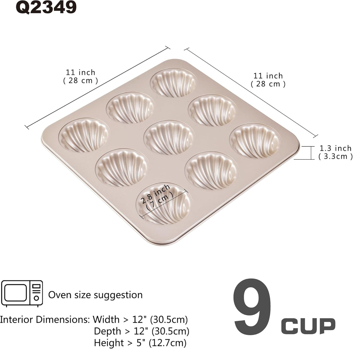 Madeleine Mold Cake Pan, 9-Cavity Non-Stick Spherical Shell Madeline Bakeware for Oven Baking (Champagne Gold)