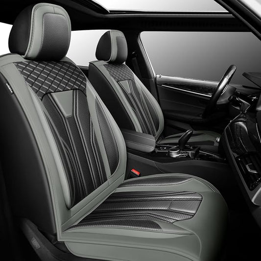 Fit Frontier Car Seat Covers Premium Leather for Nissan Frontier 2009-2025 2026. Waterproof， Breathable, Scratch-Resistant & All-Weather Seat Cushion Protector（Front Seat,Gray&Black